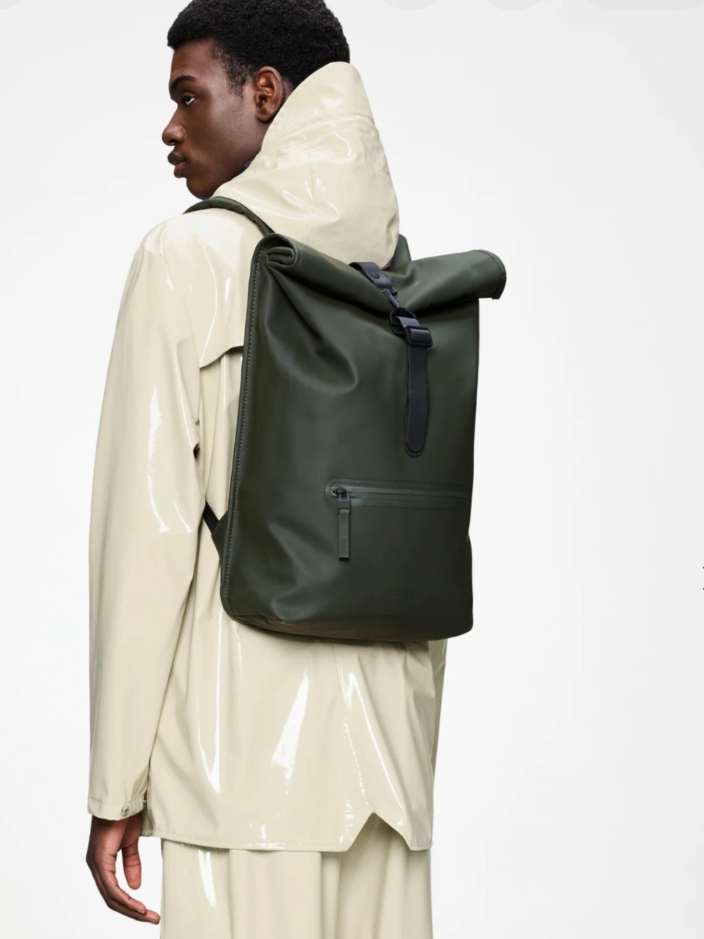 RAINS rolltop Rucksack green - Picture 3 of 16